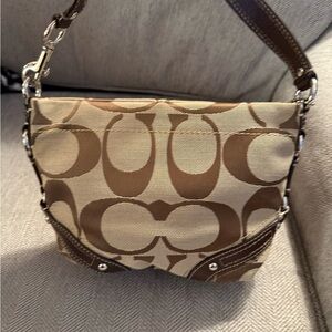 Coach Signature Brown and Tan Mini Shoulder Bag